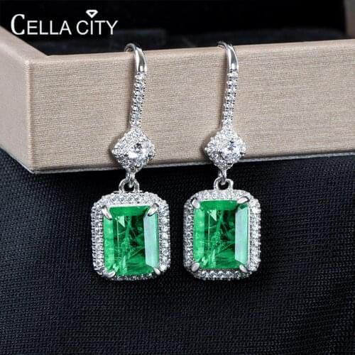 Cellacity Classic Women Drop Earrings With emerald Paraiba gemstones 8*10mm gemstones wedding party fine Jewelry gift