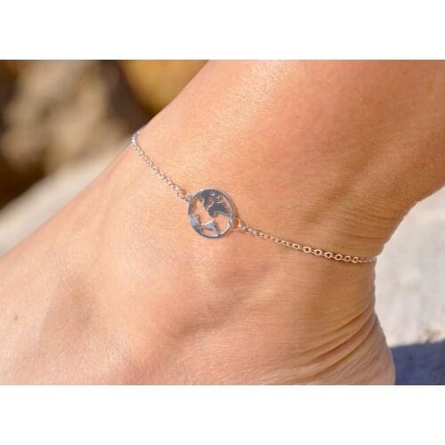 Coin Cut Out World Map Ankle For Women Child Foot Jewelry Stainless Steel Rose Gold Leg Bracelets Best Friend Ocean Gifts bff
