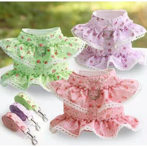 Pet Vest Traction Rope Small Floral Lace Lace Chest Strap Dog Chain Walking The Dog Rope Small Medium Sized Dogs Cat Accessories