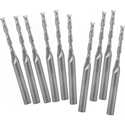 10pcs 3.175 x 2 x 15mm CNC Double Flute Spiral Cutter Router Bits Cutting Tool