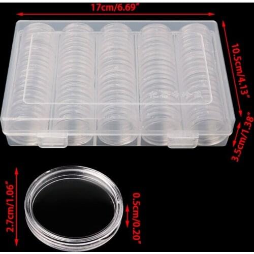 100 Coin Holder Capsules 27mm Round Box Plastic collectibles Storage Organizer