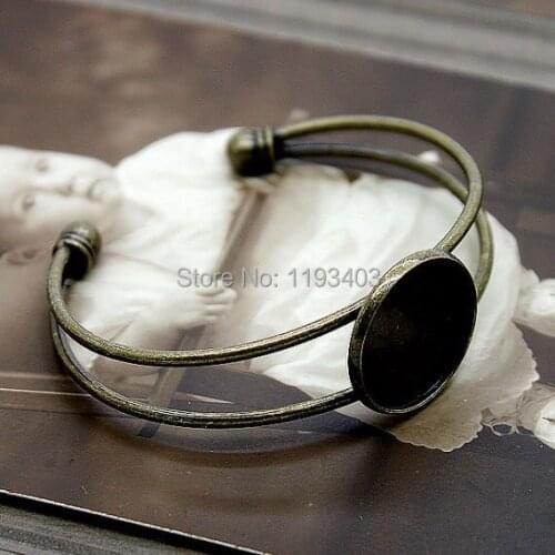 100pcs Adjustable Antique bronze plated Pure brass Cuff Bracelet Blank Filigree Bracelet 20 mm Setting (CBS-5)