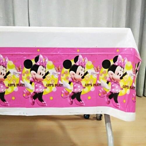 108*180cm Tablecloth Minnie Mouse Cartoon Kids Girls Birthday Disposable Decoration Tablecover Birthday Party Supplies