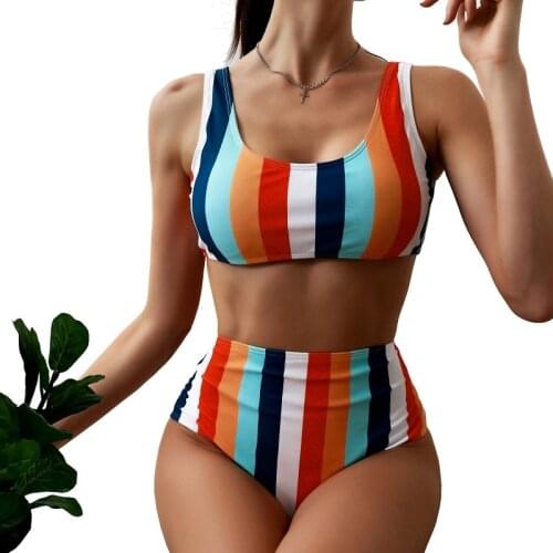2021 High Waist Bikini Sexy Striped Swimsuit Women Swimwear Female Push up Bikini Set Swimming Wear for Bathing Suit Swimsuits