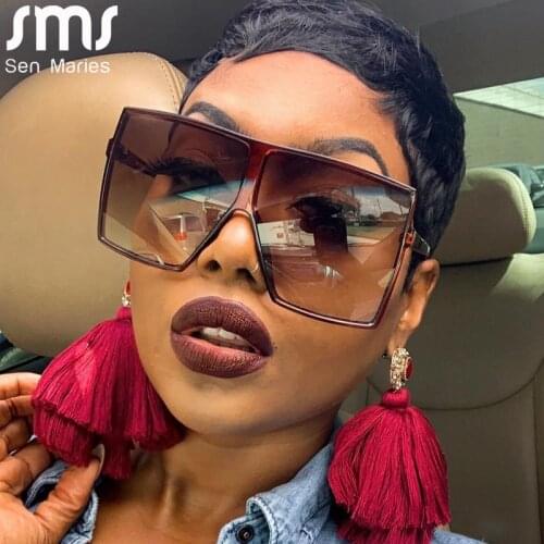 2021 Oversized Square Sunglasses Women New Luxury Brand Trendy Flat Top Red Blue Clear Lens Vintage Men Gradient Shades UV400