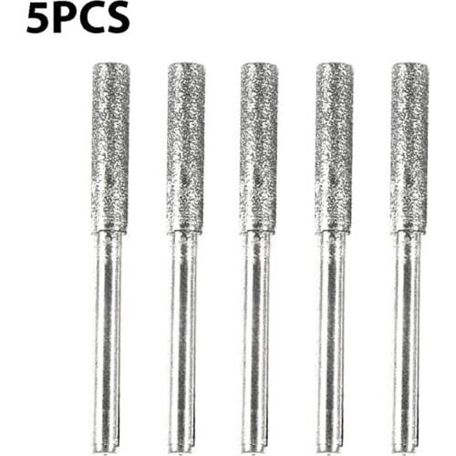 5PCS Diamond Coated Cylindrical Burr 4mm Chainsaw Sharpener Stone File Chain Saw Sharpening Carving Grinding Tools