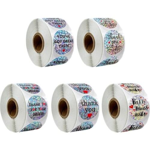 500pcs Laser Thank You Stickers 1.5'' Cute Seal Labels for Packaging Gift Box Envelope Scrapbooking Stationery Sticker roll