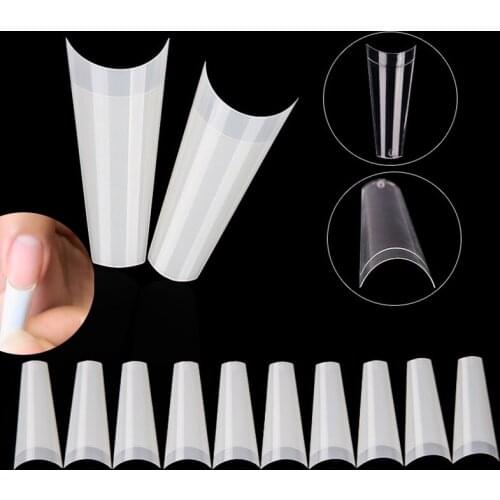 500Pcs/Bag 10 Sizes Nail Tips French Coffin Fake Nails Half Cover Nails Clear/Natural Flat Shape Acrylic Nails False Nails