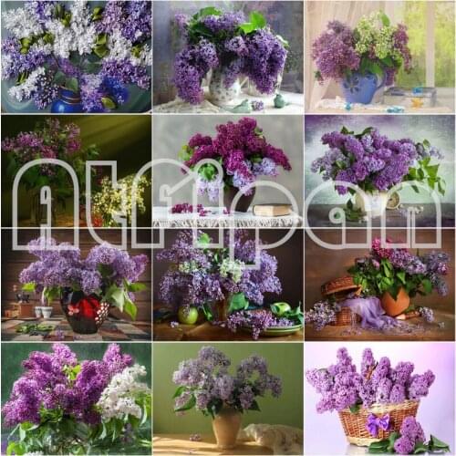 5D Diamond Painting Flowers Full Drill Square Diamond Embroidery Purple Lavender Picture Of Rhinestones Home Decoration