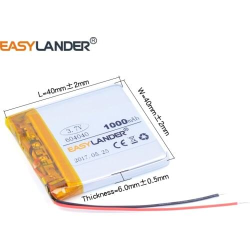 604040 3.7V 1000mAh Rechargeable li Polymer Battery For mp4 GPS PDA speaker DVR small toys mobile power E-Book 2-wire 3wire