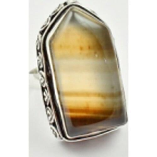 Botswana Agates Ring Silver Overlay over Copper, USA Size 6.5 , R2806