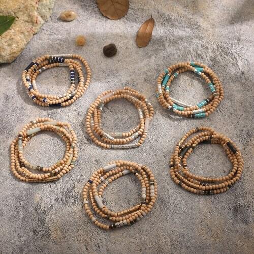 New Trendy Wood Beaded Bracelets for Women Men Boho Handmade Natural Stone Turquoise Beads Charm Bracelets Party Jewelry Gifts