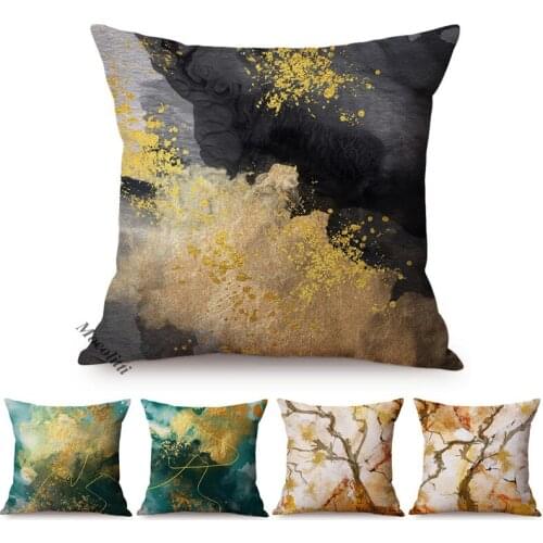Golden Ink Graffiti Art Decoration Sofa Throw Pillow Case Nordic Modern Gilding Watercolor Luxury Home Decor Linen Cushion Cover