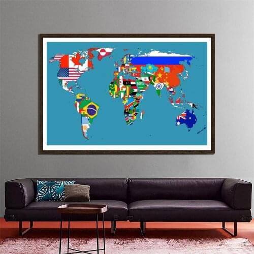 DIY World Map Made With National Flags Pattern150x100cm Non-woven Decor Map For Wall Decor
