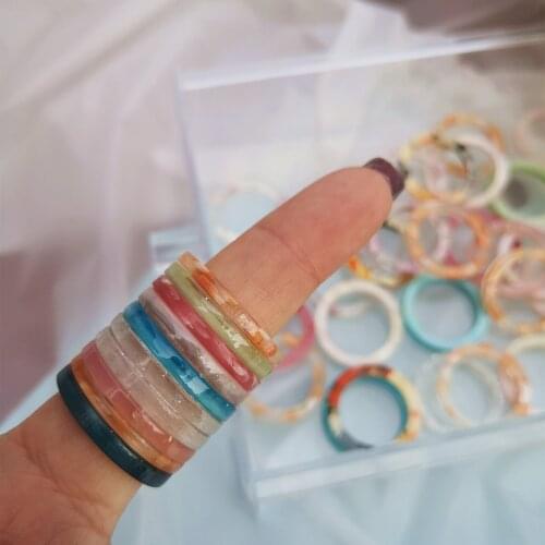 Elegance Trendy Simple Colorful Transparent Resin Rings Set Acrylic Finger Ring for Girl Party Birthday Jewelry Gift