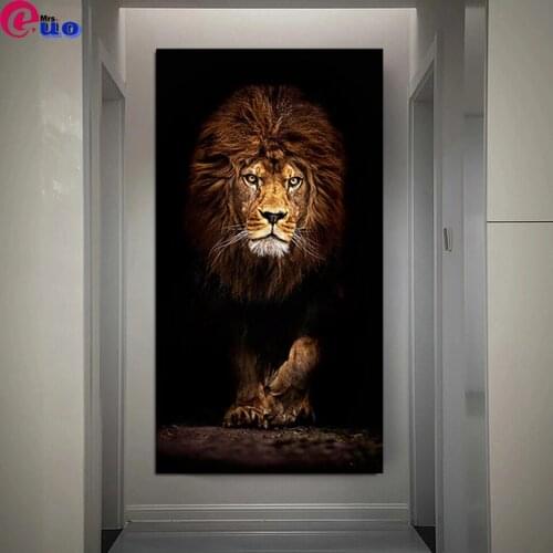 Photo custom diy diamond embroidery Abstract black gold art, Large Wild Lion Animals diamond painting full square round drill