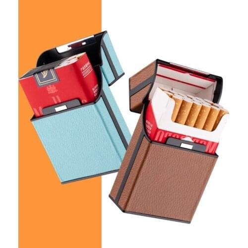 Lichee Pattern Cigarette Holder Box for Men Woman Leather Cigarette Case Smoking Accessories Button Design