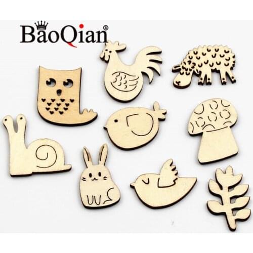 50pcs/lot Natural Wooden Scrapbook Cartoon Animal Shape Childrens Educational Graffiti Toy Diy Handmade Painted Puzzle