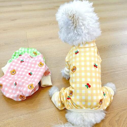 Cotton Bear Plaid Dog Overall Outfit Costume Pet Romper Fashion Indoor Four Legged Yorkshire Terrier roupa para gato XS XL Pug