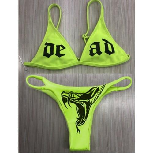 Women Sexy Pattern Print Bikini Sleeveless Sling Bras Briefs Swimsuit Two-pieces Set Triangle Bikini Sets Brazilian Micro Bikini