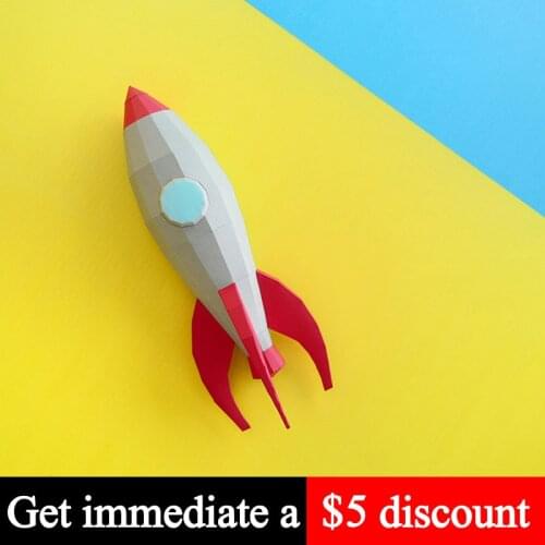 Space Rocket Wall Decor Home Art Decoration Paper Model,3D Low-Poly Papercraft,Handmade DIY Adult Origami Craft Toy RTY051