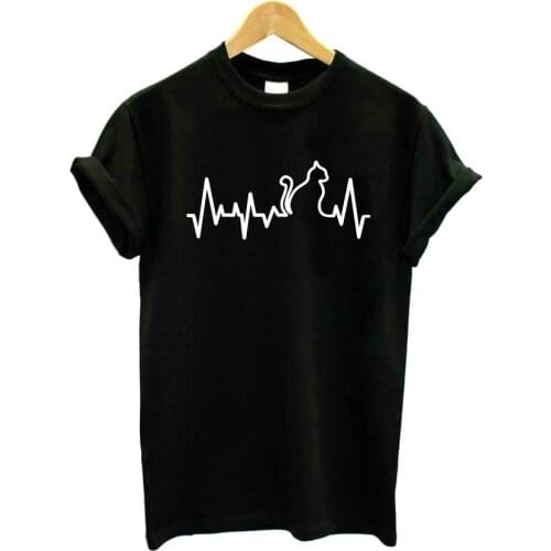 Cat Heartbeat heart line Print Women tshirt Cotton Casual Funny t shirt For Lady Girl Top Tee Hipster Tumblr Drop Ship F629