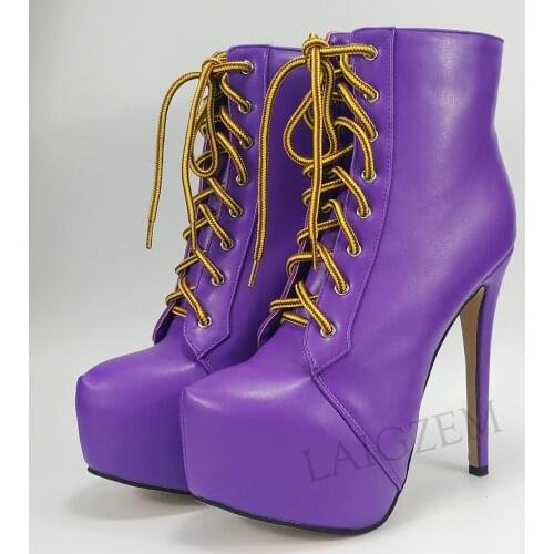LAIGZEM FASHION 2020 Women Platform Booties Stiletto Heel Lace Up Ankle Boots Shoes Woman Botas Mujer Ladies Large Size 34-52