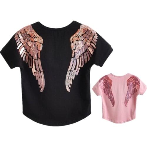 Summer Mommy and Me Clothes Angel Wings Sequins TShirt Daughter Mother Outfits Family T Shirt Big Little Sister Clothes