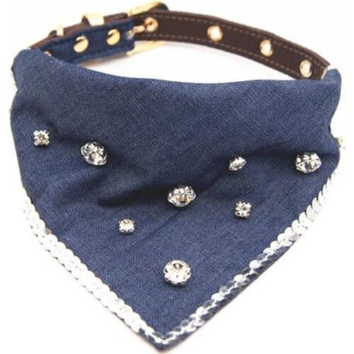 Fashion Small Dogs Scarf Denim Rhinestone Adjustable Pet Cat Collars Scarves Neckerchief Necklace Triangle Pet puppy accessories