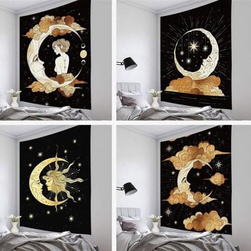 Stars And Moon Girl Black And White Series Home Tapestry Wall Hanging Beach Towel Homestay Living Room Decoration Cloth