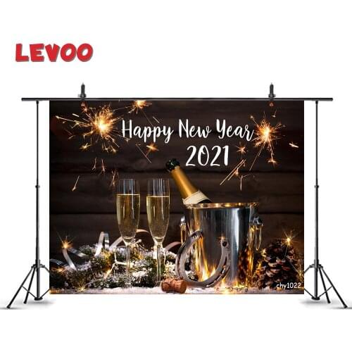 LEVOO Happy New Year Backdrop 2021 Celebration Party Champagne Bucket Horseshoe Poster Photo Background Photo Studio Shoot Props