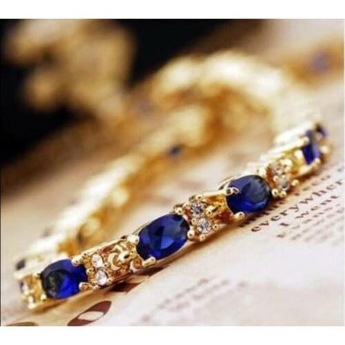 Wholesale! Exquisite Blue Stone Sapphire Cutting Gold Plated Bracelet 6.7"