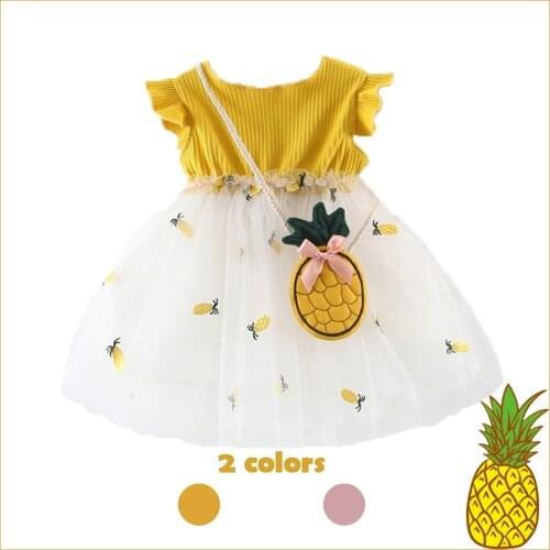 0-3 Years Girl Princess Dress Baby Girl Summer Casual Dress Pineapple Cartoon Bag Newborn Birthday Party Carnival Costume