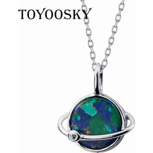 Hot Sale 925 Sterling Silver Space Planet Earth Pendant Necklaces for Women Party Jewelry Gift Statement Collar