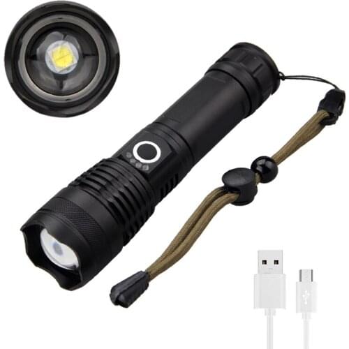 P50 Zoomable LED Scout Tactical Flashlight Ultra Bright Hunting Fish Home outdoor Scout Lamp USB Rechargeable Waterproof Torch