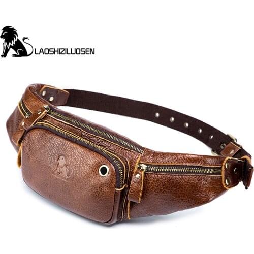 Mens Fanny Waist Pack Casual Chest Bag Phone Purse Cowhide Leather Hook Bum Bag Pouch Waist BeltBag Travel Case LAOSHIZI LUOSEN