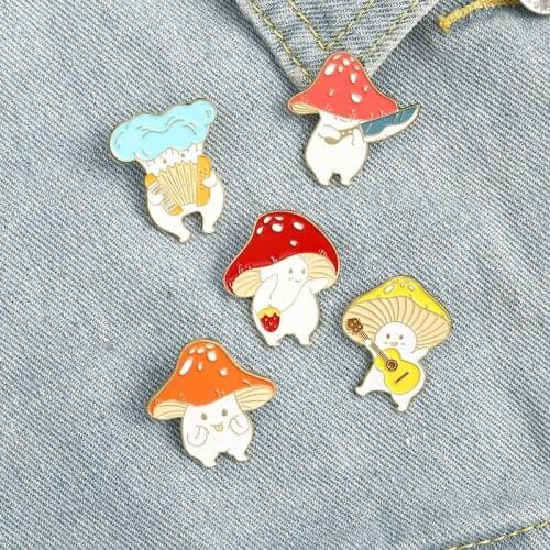 Prajna Cute Mushroom Enamel Pins Custom Funny Guitar Knife Cartoon Plant Brooches Bag Lapel Pin Badge Jewelry Gift for Friends