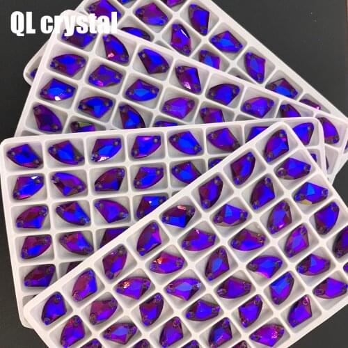 QL Crystal AB Color 9x14mm Galactic AX Sew on Crystal Rhinestone Flatback Glass crystal sew on for Wedding dress clothing