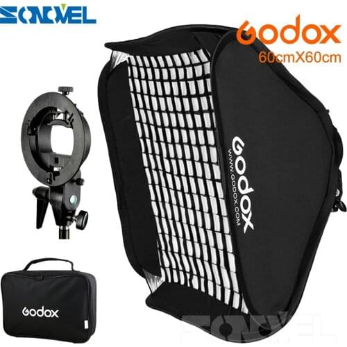 Godox Ajustable Flash Softbox 24*24inch 60 * 60cm + S type Bracket+Honeycomb Grid Mount Kit for Flash Speedlite Studio Shooting