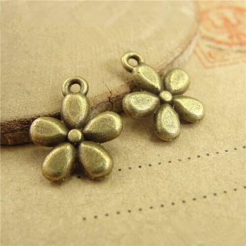 RONGQING 100pcs/lot Metal Floating Charms Handmade DIY European Charm for Bracelets & pendants Jewelry Making Flower 11*13MM