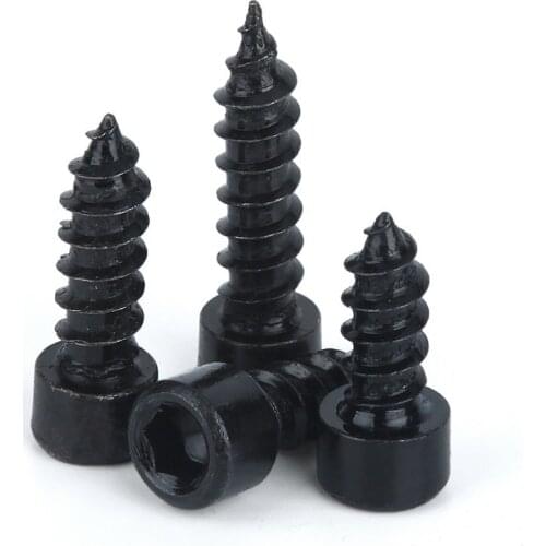50pcs Free Shipping M2 M2.6 M3 M3.5 M4 Carbon Steel With Black Hexagon Socket Cap Head Self Tapping Screw Model Screw