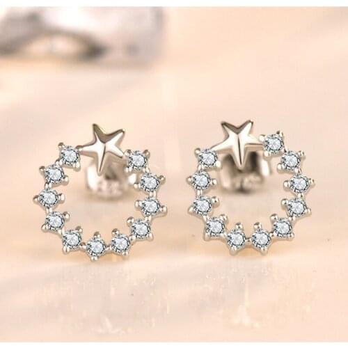 Stud Earring 925 Sterling Silver Fine Earrings For Women Fashion Girls Jewelry Trend Gift 2020 New Star Individuality Zircon Top