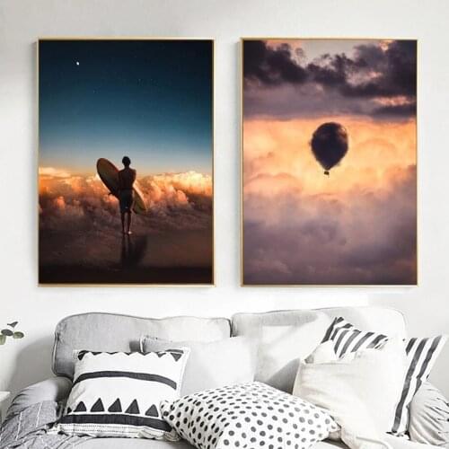 Surrealism Cloud Sea Balloon Nordic Posters and Prints Wall Art Canvas Painting Wall Pictures for Living Room Home Cuadros Decor