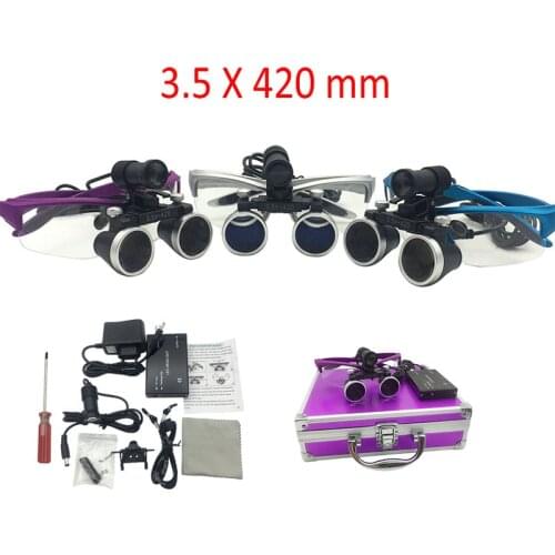 Dental Loupe Magnifier Binocular Magnifier Surgical Operation Loupe with Spotlight Head Light 3.5 X 420 mm with Storage Box
