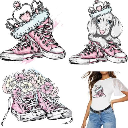 Crown Shoes Iron On Patches Flower Heat Transfer Sitckers On Clothes Thermal Stickers DIY T-Shirt Jacket Patch Stripe On Clothes
