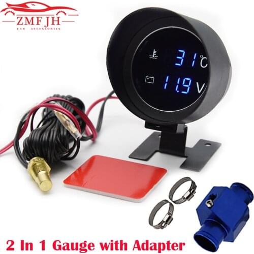 Universal Truck Motor Meter 2 In 1 Car Round LCD Digital Voltmeter Temperature Gauge Meter Water Temp Sensor 10mm With Adapter