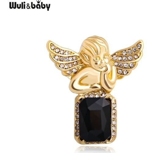 Wuli&baby Lovely Rhinestone Angel Brooches For Women Girl Alloy Thinking Fairy Figure Party Casual Brooch Pins Gifts