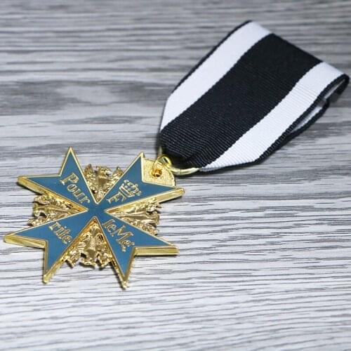Prussian Oak Leaf Blue Iron Marx Maltese Cross Meritorious Service Medal Badge