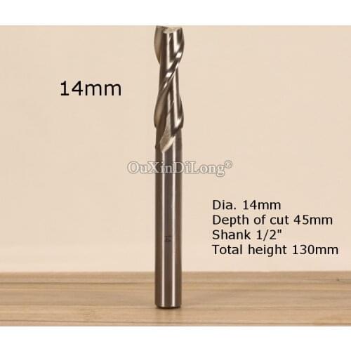 1PCS Woodworking Milling Cutter Dia 14mm, Upcut Spiral Router Bit, 1/2 Shank, Model 14*45-130 1/2 GF238