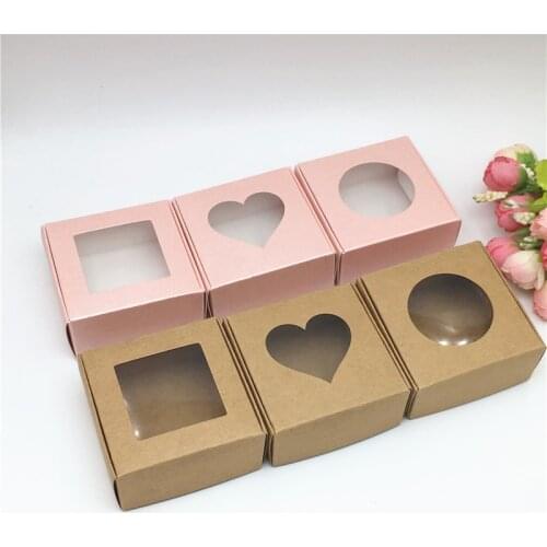 20pcs Kraft Paper Cardboard Storage Boxes With Window Gifts Box For Products/Favors Gifts/Jewellery Packaging Box Popular Boxes